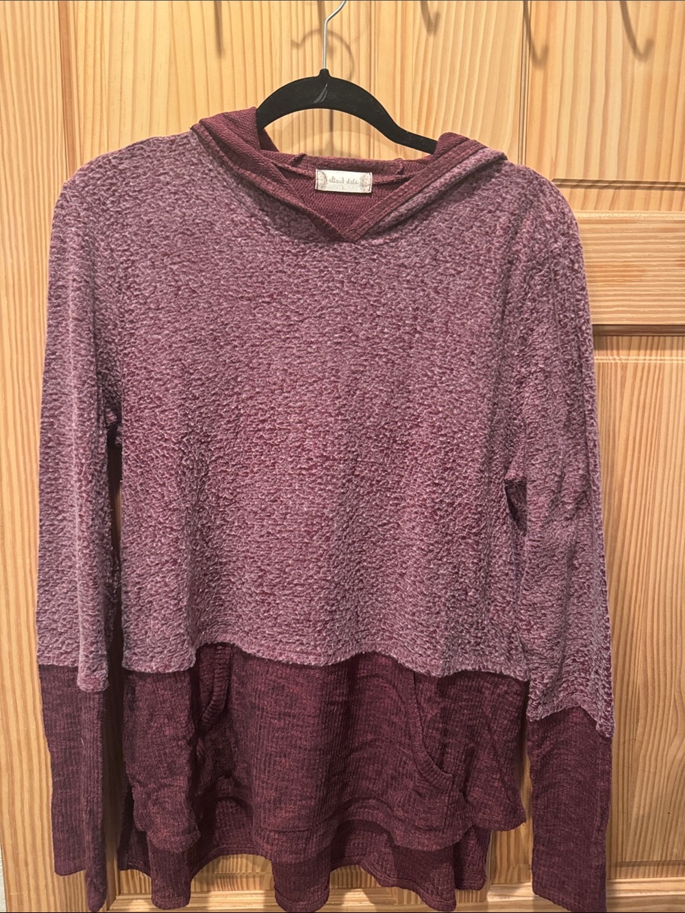 Altar'd State Two-Tone Mauve Hooded V-Neck Sweater